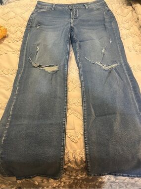 SHEIN Light Blue Distressed Wide Leg Jeans
